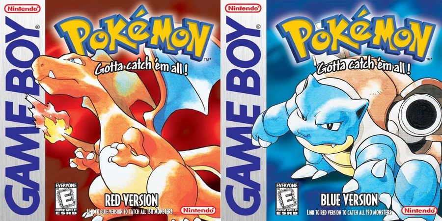Pokemon Red and Pokemon Blue's game covers side by side