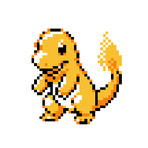 Charmander sprite opening its mouth and waving its flame tail