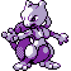 Mewtwo sprite grunting and flashing with power